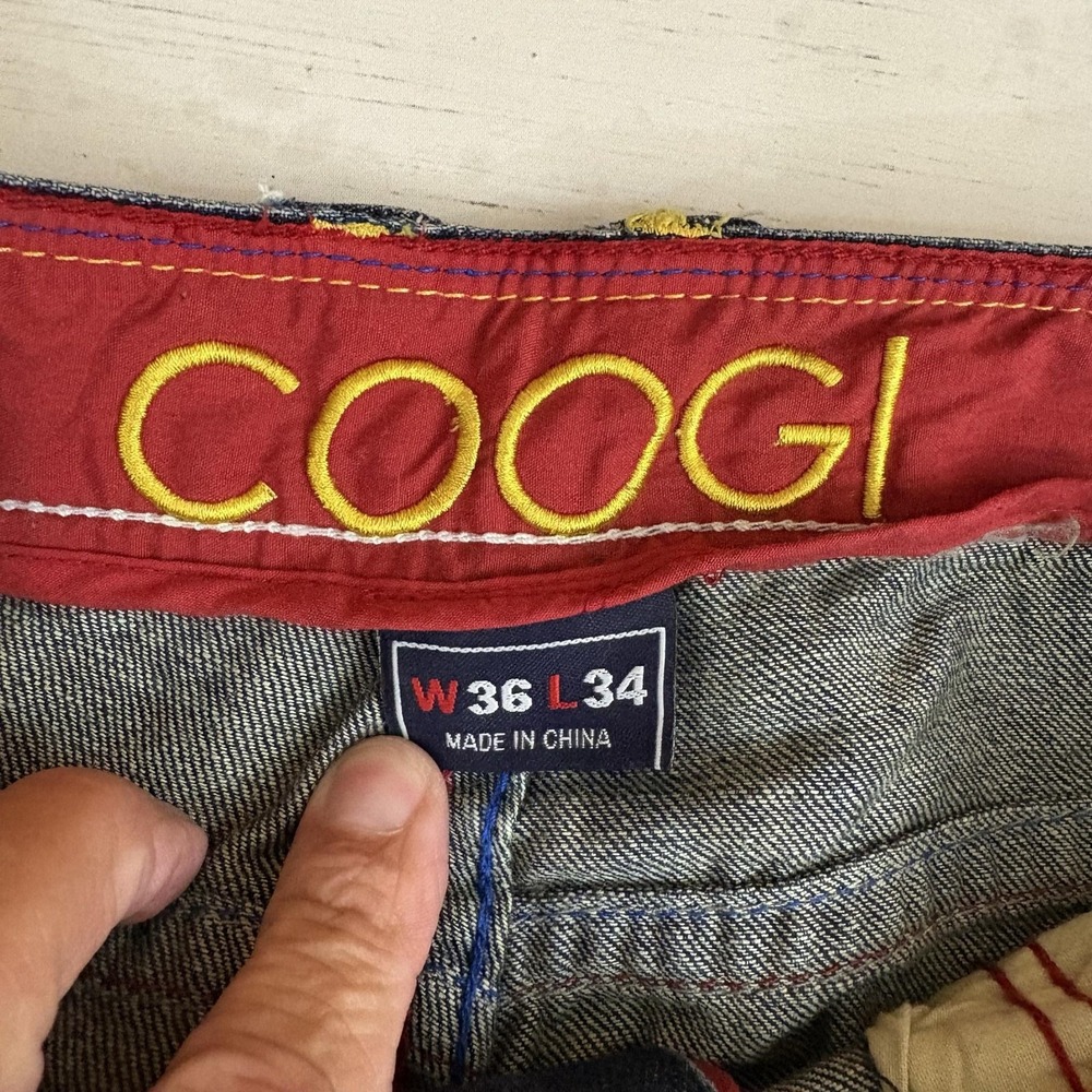 Coogi Jeans Mens 36x34 Blue Denim Relaxed Wide Leg Embroidered Graphic Hip Hop - Picture 11 of 16